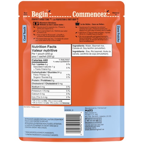 Riz basmati BISTRO EXPRESS(MC) de marque BEN'S ORIGINAL(MC), 250 g