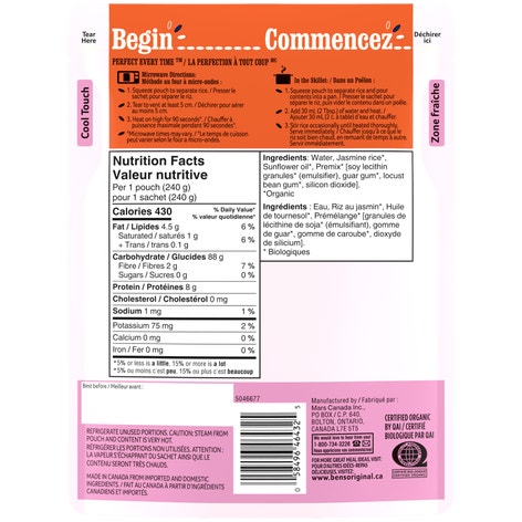 Riz au jasmin BEN’S ORIGINAL(MC) Biologique, 240 g