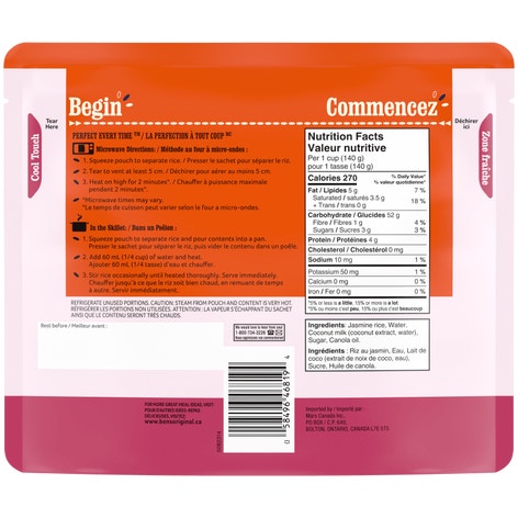 BEN'S ORIGINAL™ BISTRO EXPRESS™ Jasmine Coconut Flavour Rice Family Size, 490g