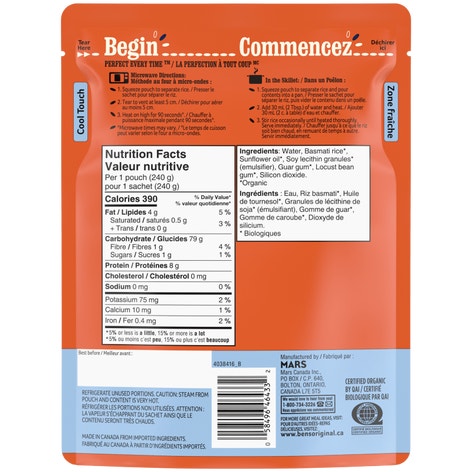 Riz basmati BEN’S ORIGINAL(MC) Biologique, 240 g