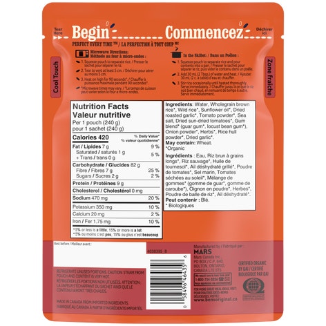 Riz brun et riz sauvage à saveur de tomate et d’ail rôti BEN’S ORIGINAL(MC) Biologique, 240 g