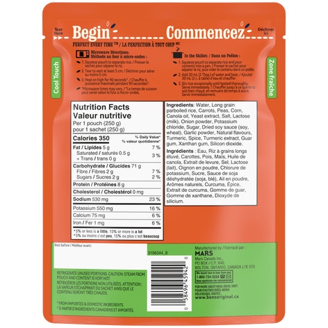 Riz avec mélange de légumes BISTRO EXPRESS(MC) de marque BEN'S ORIGINAL(MC), 250 g