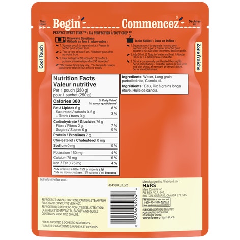 Riz de marque CONVERTED(MC) BISTRO EXPRESS(MC) de marque BEN'S ORIGINAL(MC), 250 g