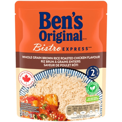 Riz brun à grains entiers à saveur de poulet rôti BISTRO EXPRESS(MC) de marque BEN'S ORIGINAL(MC), 250 g