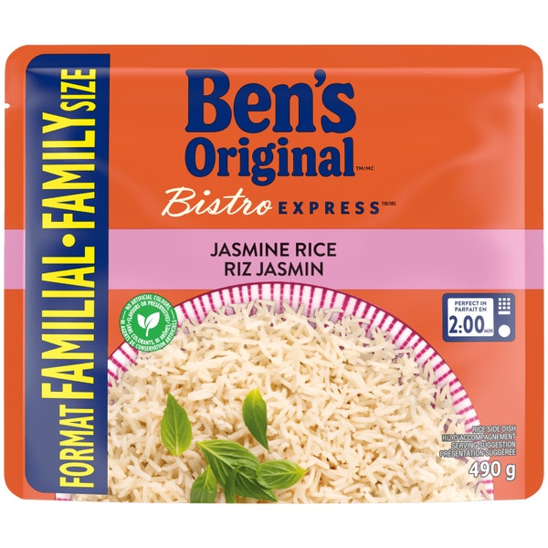 Riz au jasmin BISTRO EXPRESS(MC) de marque BEN’S ORIGINAL(MC) en format familial, 490 g