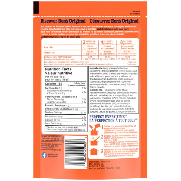 Riz à saveur de parmesan et beurre SÉLECTION NATURELLE(MC) de marque BEN'S ORIGINAL(MC), 397 g