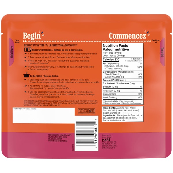 BEN'S ORIGINAL BISTRO EXPRESS Riz d'Accompagnement au Jasmin Saveur Noix de Coco, Format Familial, sachet de 490 g