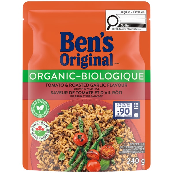 Riz brun et riz sauvage à saveur de tomate et d’ail rôti BEN’S ORIGINAL(MC) Biologique, 240 g