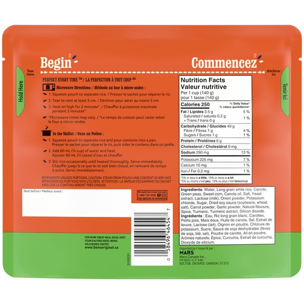 BEN'S ORIGINAL™ BISTRO EXPRESS™ Vegetable Medley Family Size, 490g