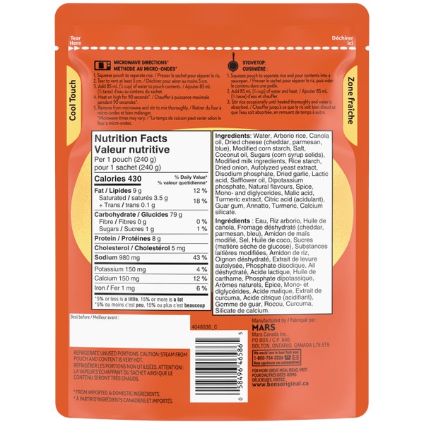 BEN’S ORIGINAL Risotto au Fromage, Sachet de 240g