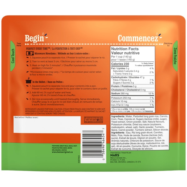 Riz avec mélange de légumes BISTRO EXPRESS(MC) de marque BEN’S ORIGINAL(MC) en format familial, 490 g