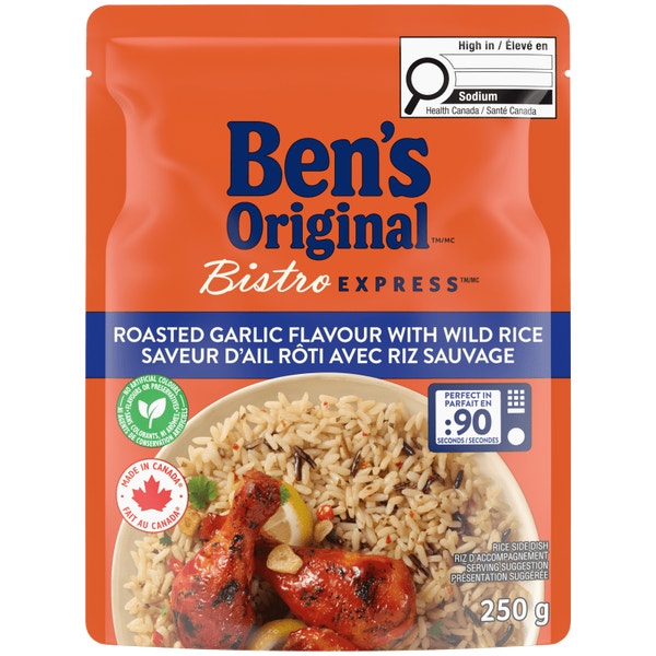 Riz à grains longs et riz sauvage à saveur d'ail rôti BISTRO EXPRESS(MC) de marque BEN'S ORIGINAL(MC), 250 g