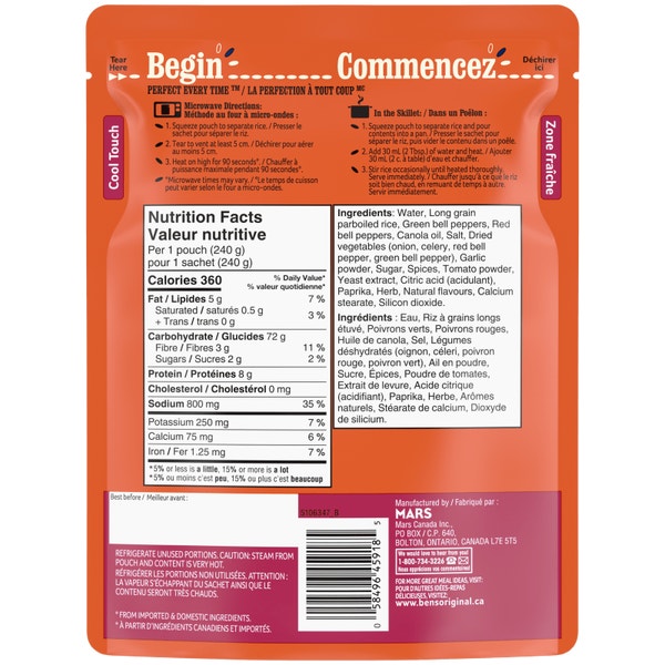 Riz style jambalaya BISTRO EXPRESS(MC) de marque BEN'S ORIGINAL(MC), 240 g