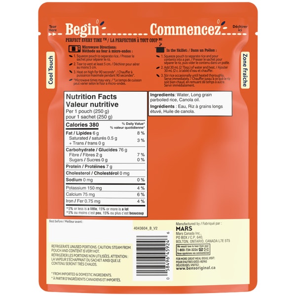 Riz de marque CONVERTED(MC) BISTRO EXPRESS(MC) de marque BEN'S ORIGINAL(MC), 250 g
