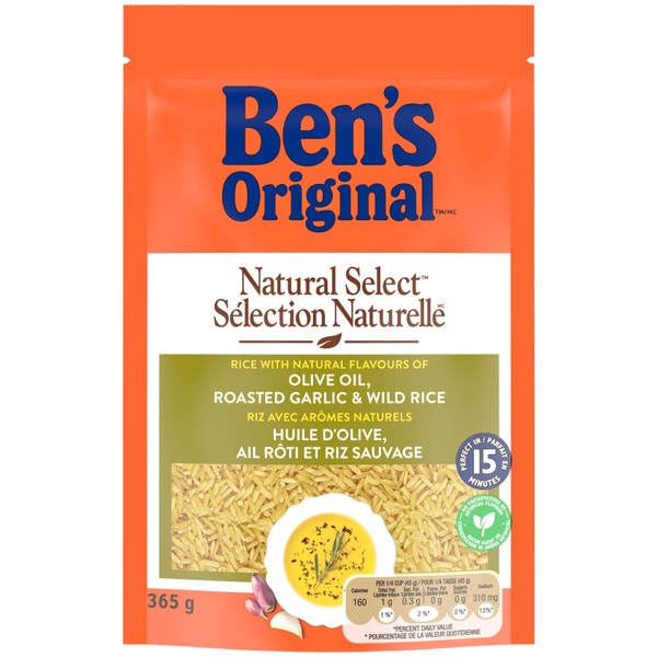 Riz avec arômes naturels d'huile d'olive, ail rôti et riz sauvage SÉLECTION NATURELLE(MC) de marque BEN'S ORIGINAL(MC), 365 g