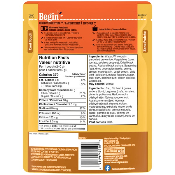 BEN'S ORIGINAL™ Rice & Pulses Southwest Style Brown Rice & Black Beans, 240g