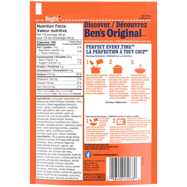 BEN'S ORIGINAL™ FAST & FANCY™ Broccoli & Cheddar Flavour Rice, 132g
