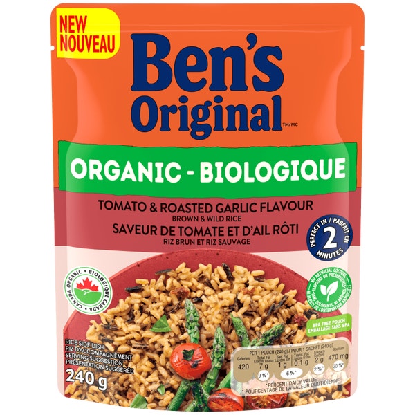 Riz brun et riz sauvage à saveur de tomate et d’ail rôti BEN’S ORIGINAL(MC) Biologique, 240 g