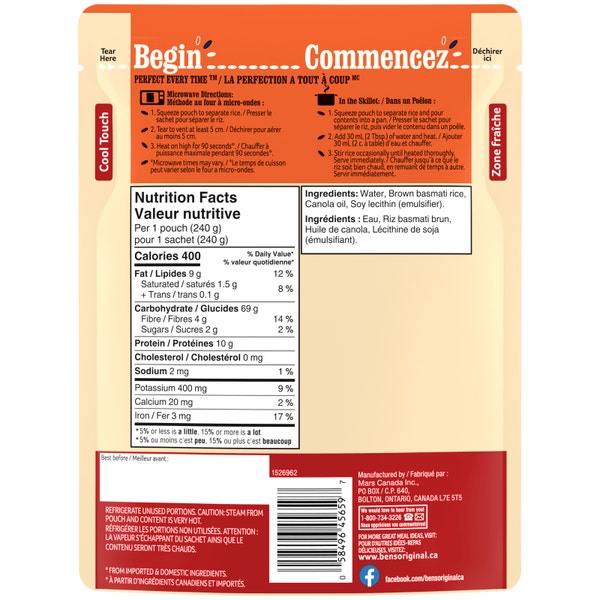 Riz basmati brun BISTRO EXPRESSMC de marque BEN’S ORIGINALMC, 240 g
